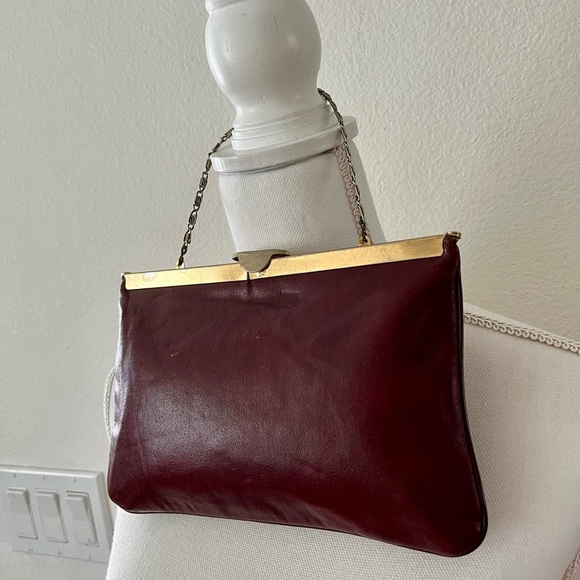 1960s Genuine Leather Maroon purse - Picture 2 of 10